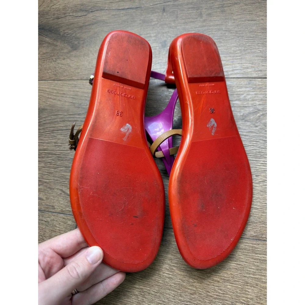 Sergio Rossi Jelly Sandals Purple Orange T-Strap Flat Made in Italy 38